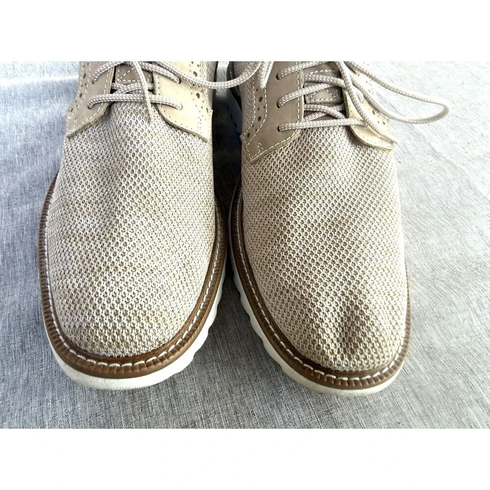 Dockers Men’s Tan Knit Oxfords Size 11 Casual Shoes Lace Up Leather Trim Stretch